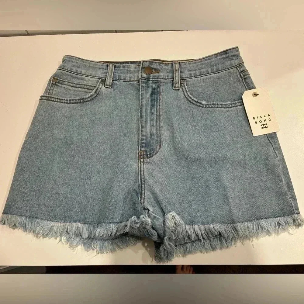 BILLABONG SO CHEEKY HIGH-WAIST DENIM SHORTS WOMEN'S  SWEET BLUE - Picture 3 of 8